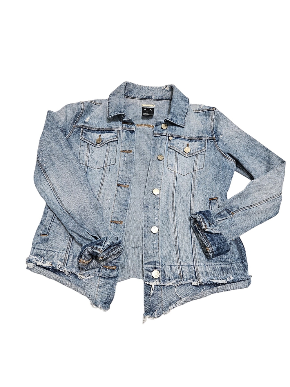 Armani Exchange A/X Light Blue Distressed Denim Jacket Womens